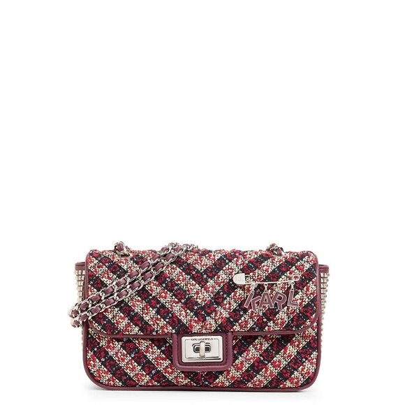 Karl Lagerfeld Agyness Tweed Crossbody Flap NWOT Convertible Wine Navy Luxury - Picture 12 of 16